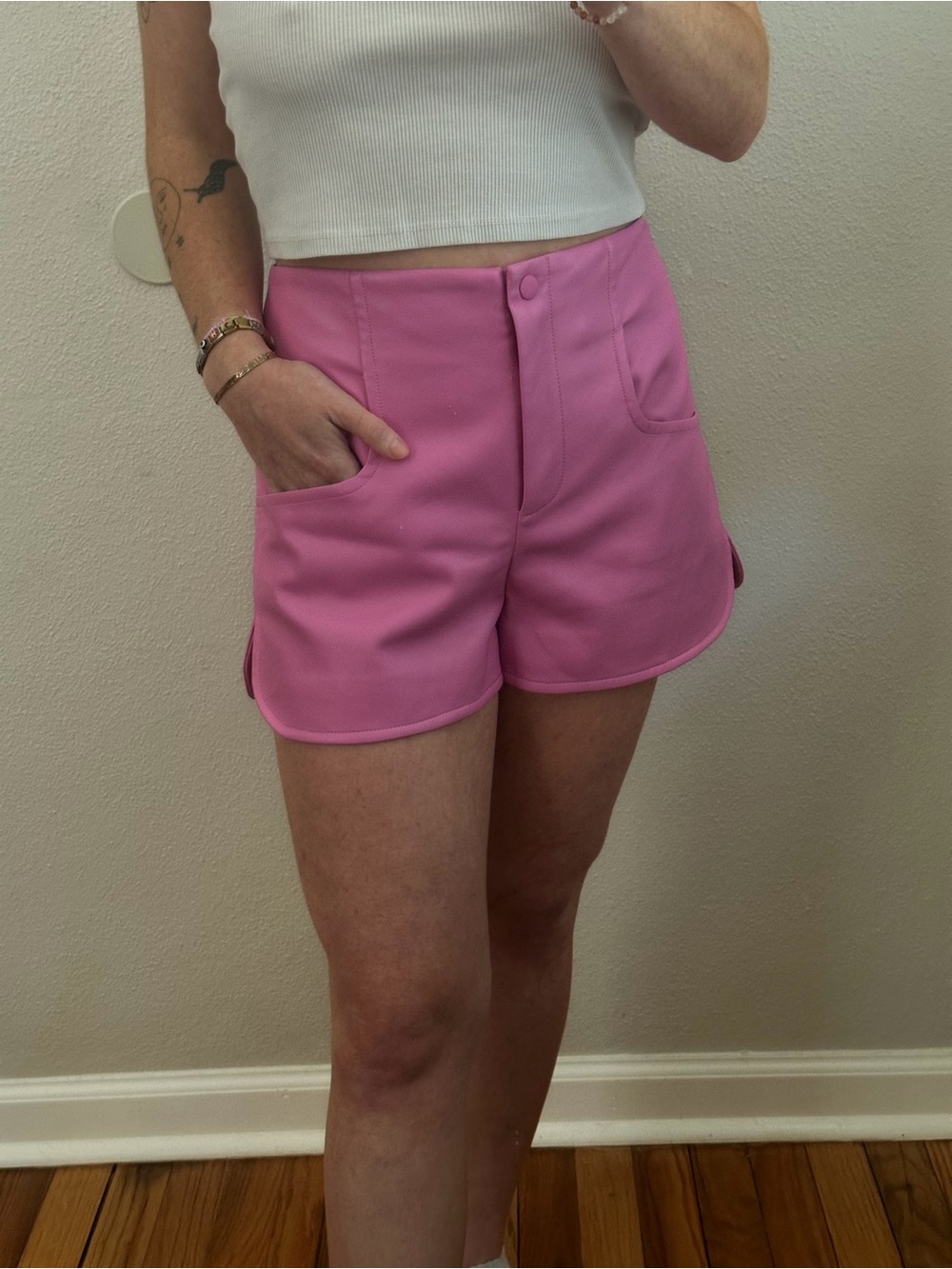 Alexis Pink High-Rise Vegan Leather Fabian Shorts